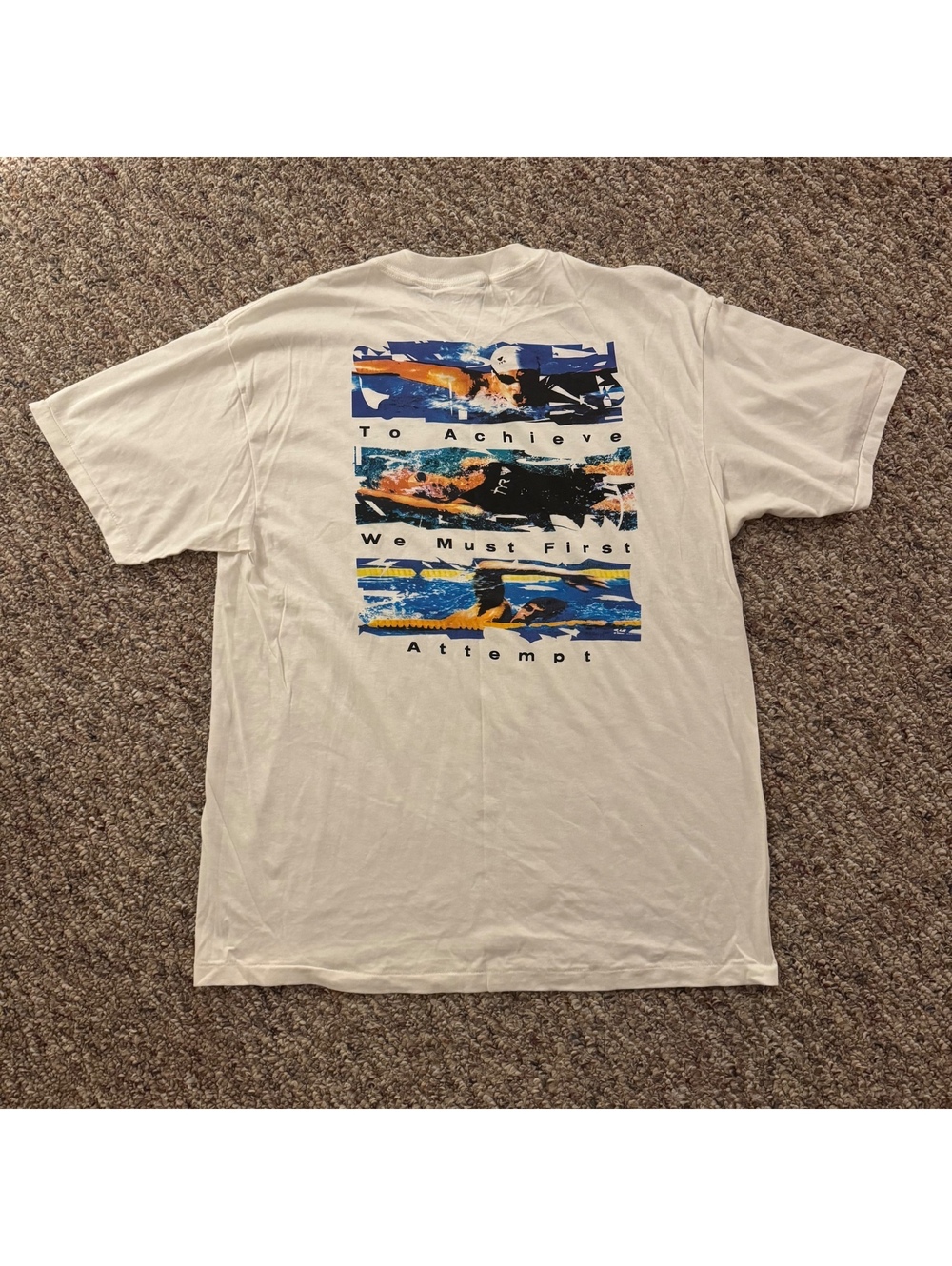Vintage TYR Swimming Graphic T-Shirt “To Achieve We Must First Attempt” Size L